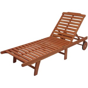 Klappbare Sonnenliege Palm Springs aus geöltem Eukalyptusholz mit Rollen und verstellbarer Rückenlehne.