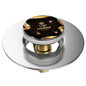 Sanilo Pop Up Waschbeckenstöpsel mit VIP Lounge Motiv, verchromt.