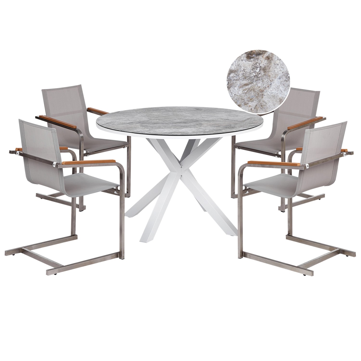 Beliani Gartentisch Set MALETTO/COSOLETO Weiss Grau Silber günstig online kaufen