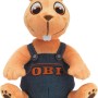 OBI Biber Plüschtier, orangefarben mit Jeanslatzhose, 22 cm große Dekofigur.