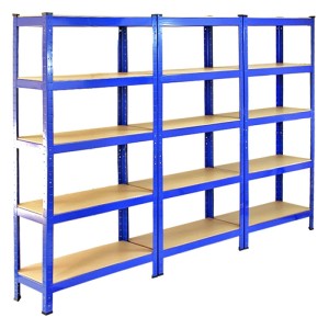 3 blaue Monstershop T-Rax Lagerregale, 75cm breit, mit 5 Regalböden aus MDF.