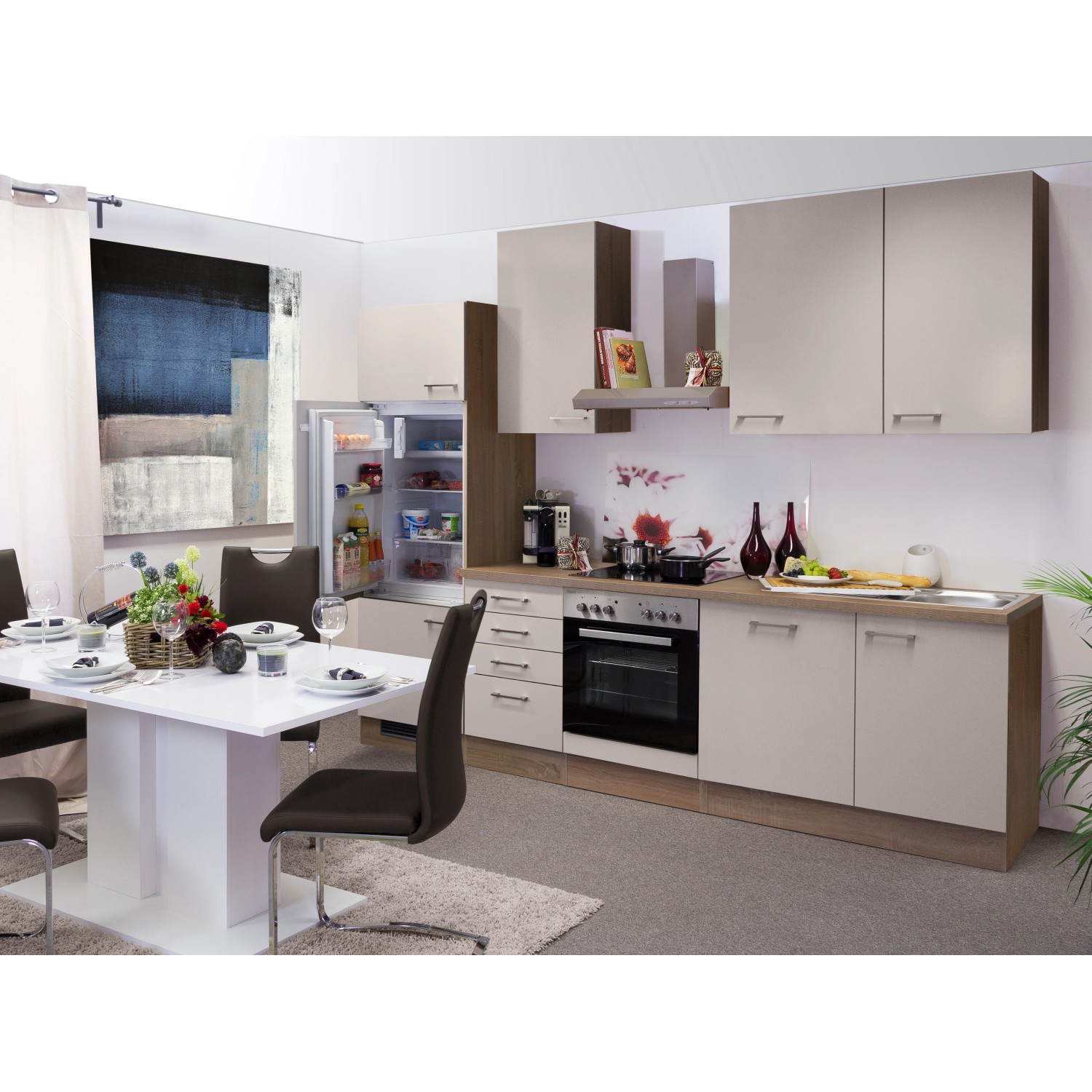 Flex-Well Exclusiv Küchenzeile/Küchenblock Orlando 280 cm Kaschmir Glanz-Sonoma Eiche