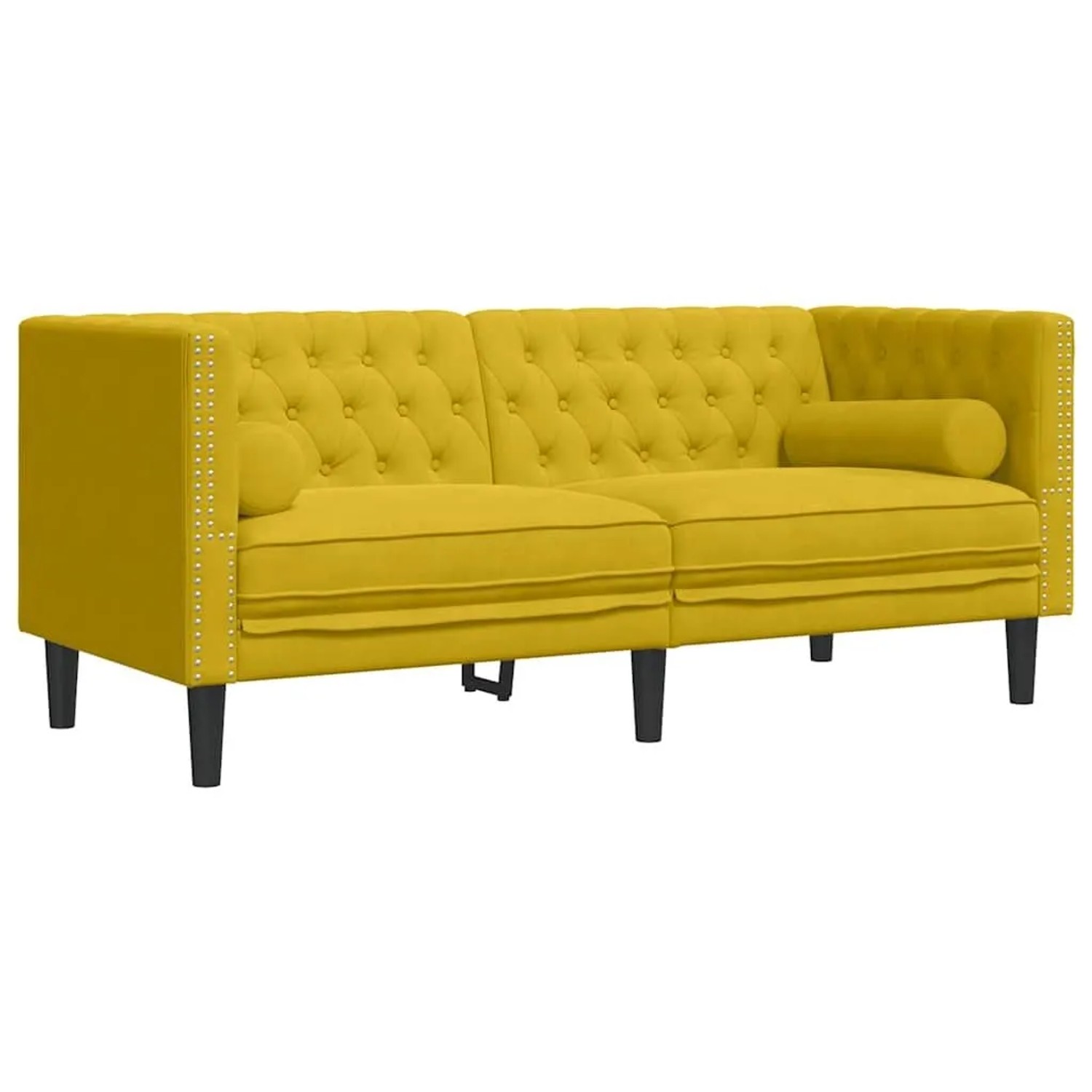 vidaXL Chesterfield-Sofa mit Nackenrollen 2-Sitzer Gelb Samt 372689