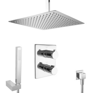 PaulGurkes Unterputz Duschset mit Regendusche, Thermostat, Handbrause und Brauseschlauch.