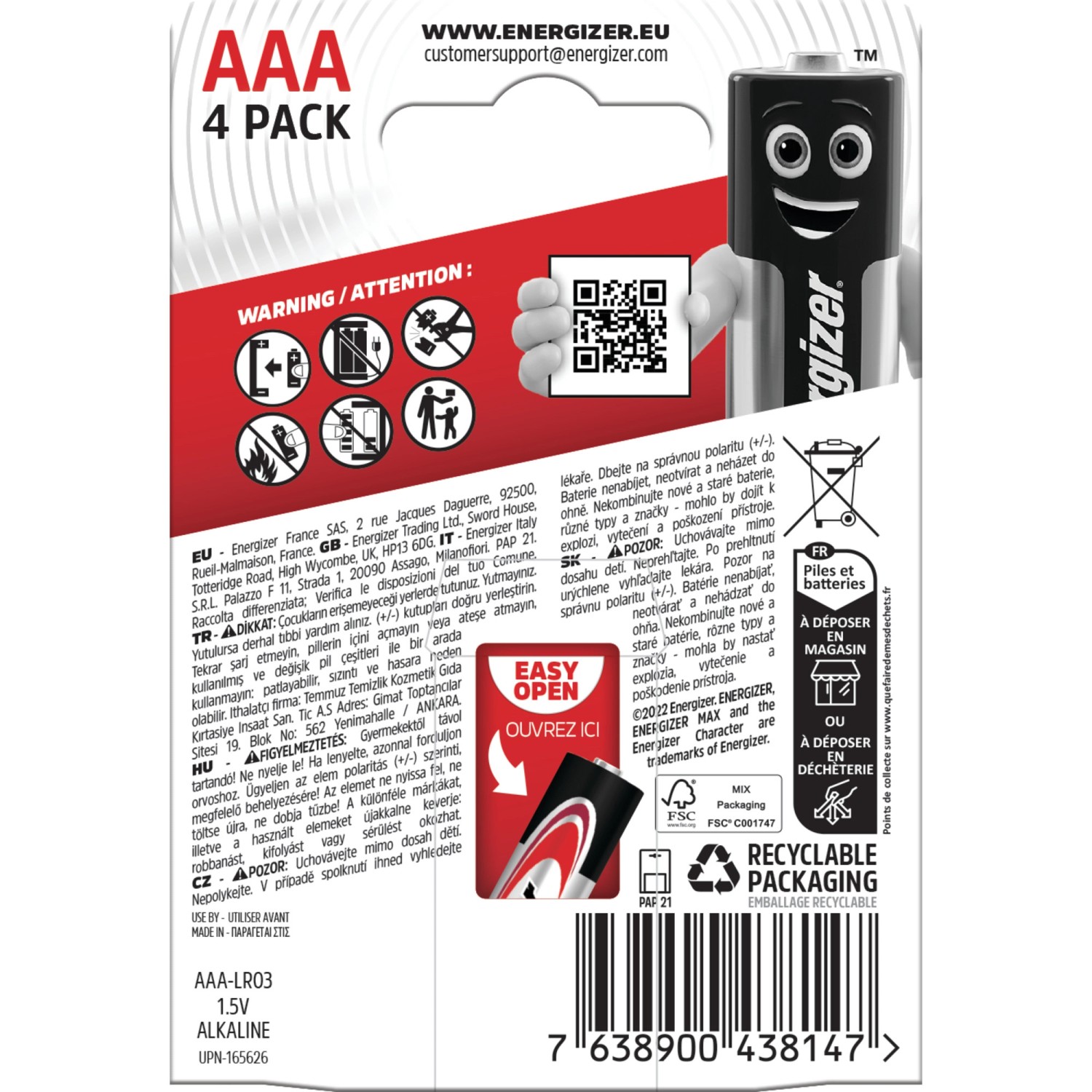 Energizer Alkaline Batterie Max AAA Micro 4 Stück