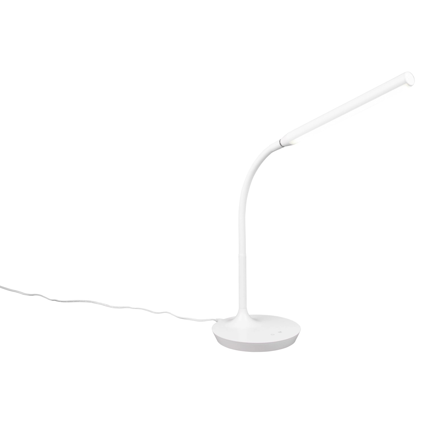 Weiße Reality LED-Tischleuchte Toro mit flexiblem Arm, ideal als Schreibtischlampe.