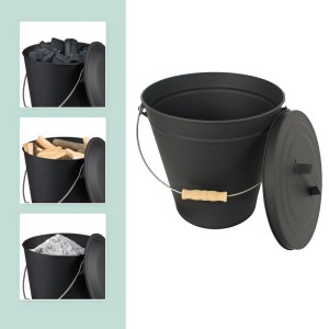 Relaxdays Ascheeimer Eisen Schwarz mit Feger und Schaufel 20 l