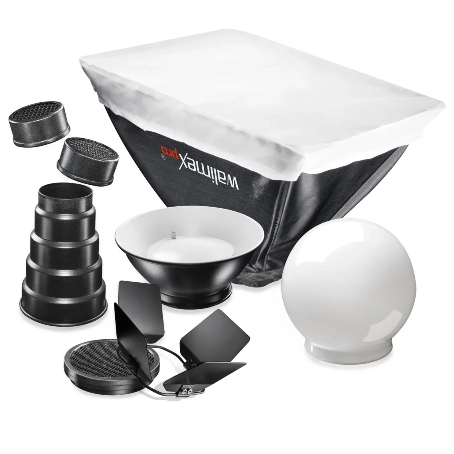 Walimex Pro 7X Blitzvorsätze Adapter Diffusorkugel Softbox Sony F32X Canon 430Ex