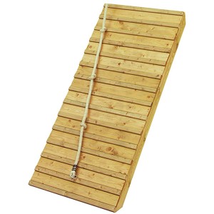 Karibu Holzrampe mit Klettertau für Spielturm, naturbelassen, Podesthöhe 150 cm.