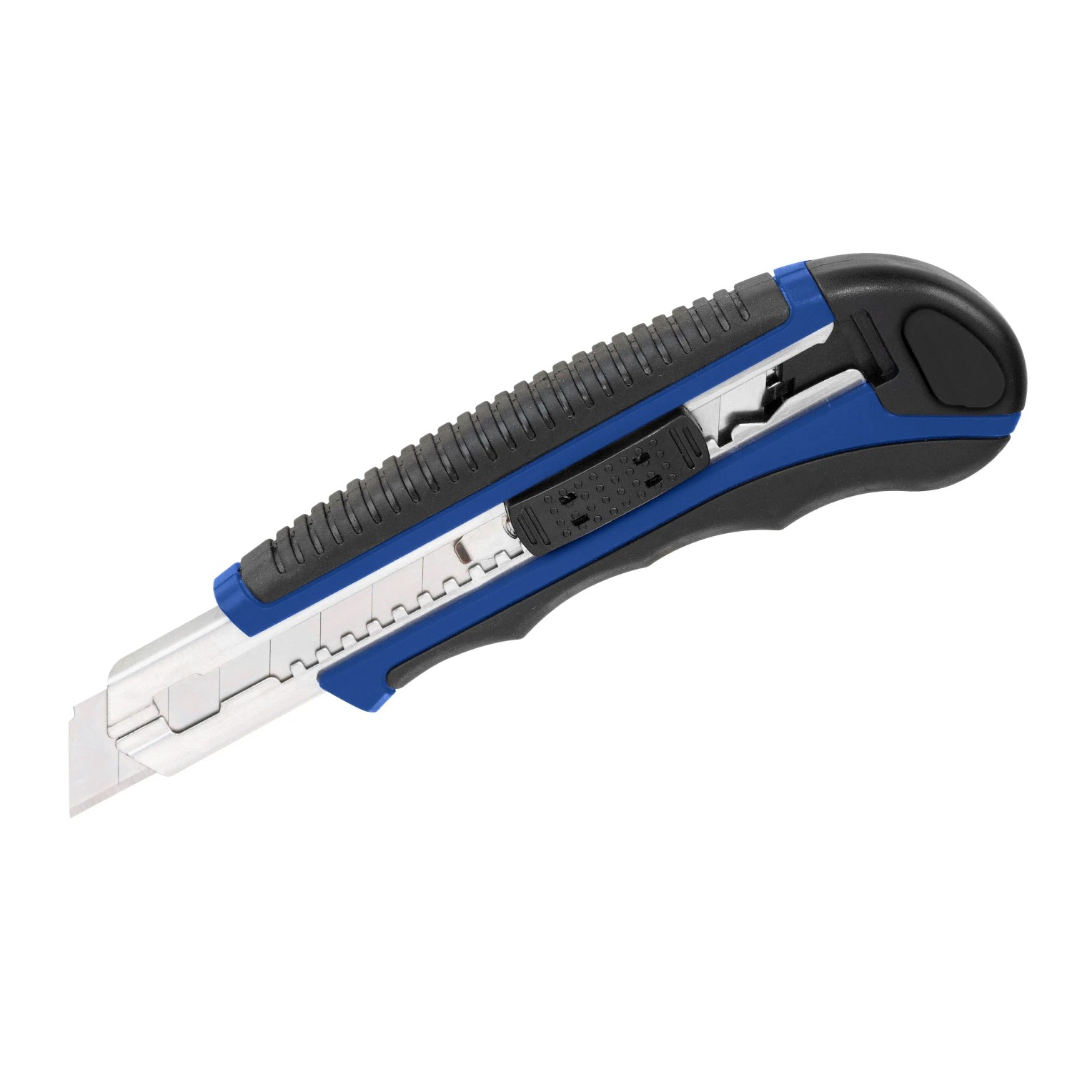 LUX Cuttermesser Comfort, 100 mm, mit blau-schwarzem Griff und Klingenarretierung.