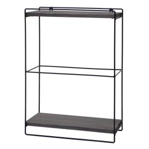 BERLINLODGE Wandregal HxBxT 50x35x17cm Massiv-Holz Metall Industrial 2 Regalböden Dunkelgrau Hängeregal Regal Küchenregal