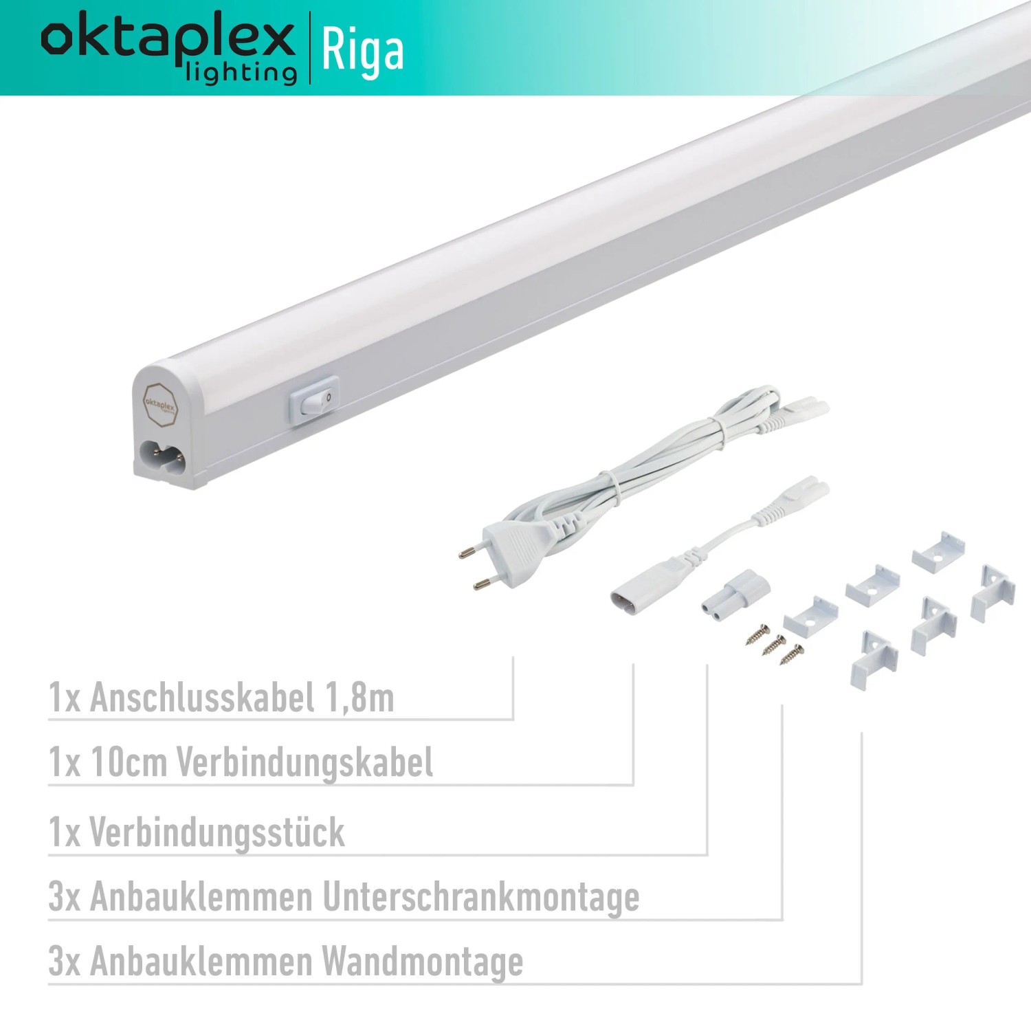 Oktaplex Riga 2er Set Küchen-Unterbauleuchte 28 cm 4W Warmweiß 3000K LED-Leiste mit Schalter 230V Erweiterbar Weiß