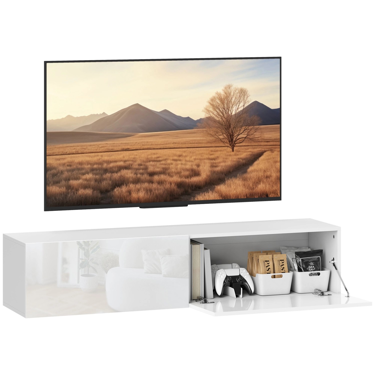 HOMCOM TV Schrank Hängend TV Board 140 cm für Fernseher Weiß günstig online kaufen