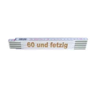 Stabila Zollstock mit Lasergravur "60 und fetzig", 2 Meter, aus Buchenholz.