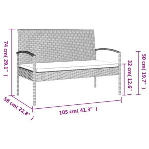 Schwarze vidaXL Gartenbank aus Poly Rattan mit Kissen, 105 cm breit.