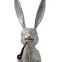 Silberner Deko-Hasenkopf aus Aluminium mit Pfeife, 68 cm hoch. Tierische Dekofigur für Haus und Garten.