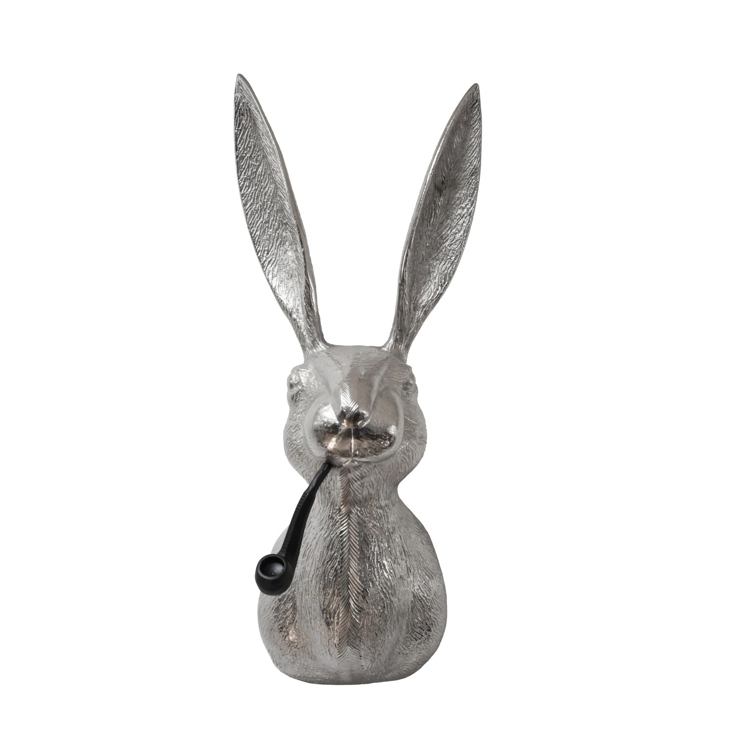 DELUKE Deko-Hasenkopf HEPO Mit Pfeife Aluminium Silber 68x27x27cm Hasenkopf Tier-Dekoration