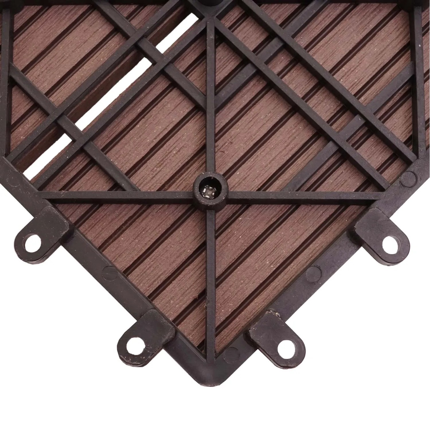 MCW WPC Bodenfliese Sarthe, Holzoptik Coffee Linear, Detailansicht der Steckverbindung.