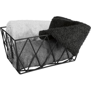 Kleine Wolke Korb Slack Schwarz mit Handtüchern, Drahtkorb für Badutensilien.
