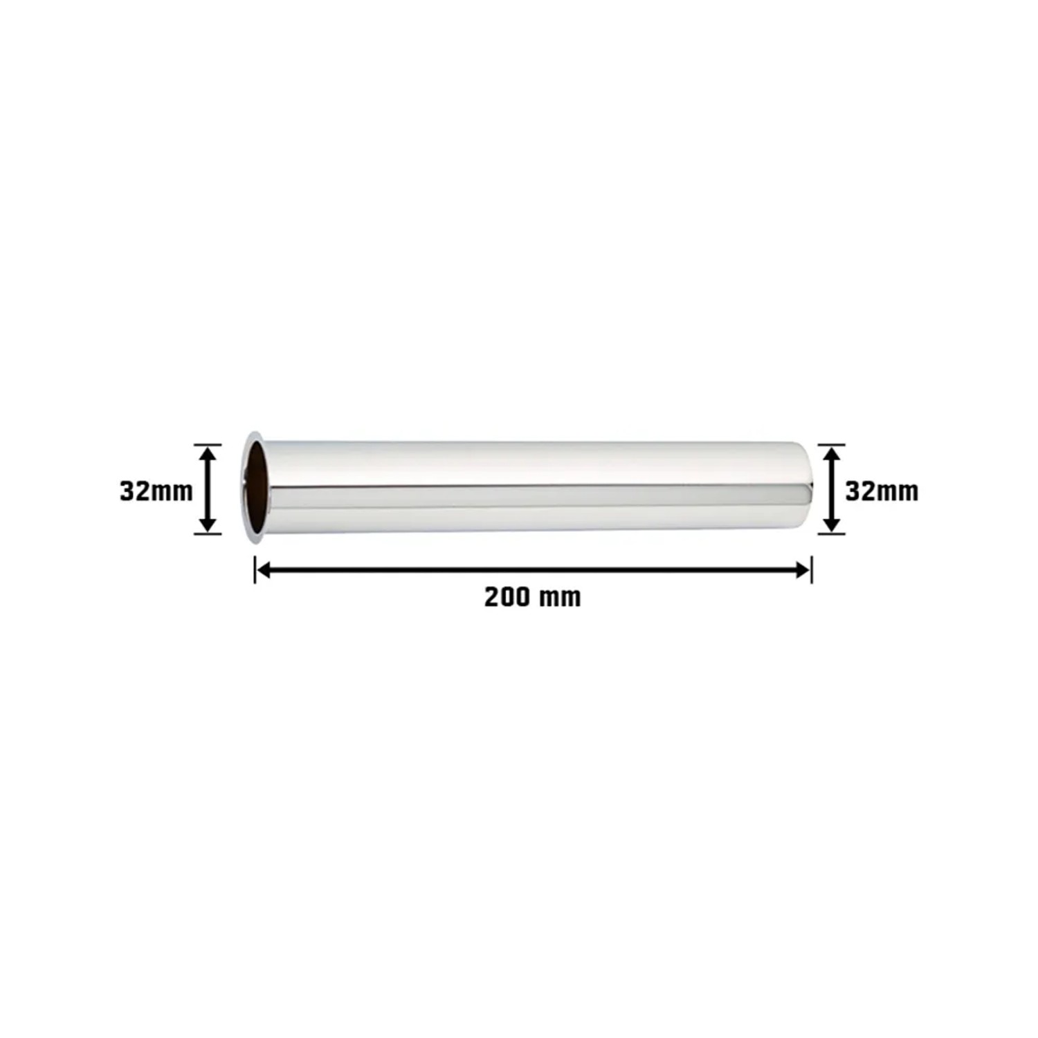 Verchromtes Tauchrohr, Ø 32 mm, 200 mm lang, zur Siphonverlängerung.