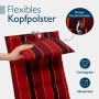Beautissu Sun-HL Hochlehner Auflage rot-gestreift mit flexiblem, abnehmbarem Kopfpolster und Karabinerhaken.