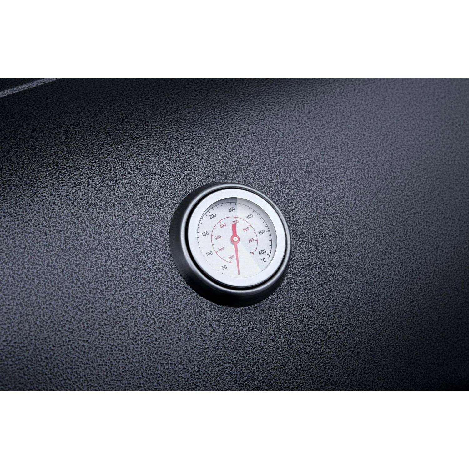 Detailaufnahme des Thermometers am El Fuego Kombigrill 3 in 1 Gasgrill.