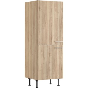 Optifit Midischrank Erik290 in Wildeiche Optik, 60 cm breit, mit zwei Türen und Edelstahlgriffen.