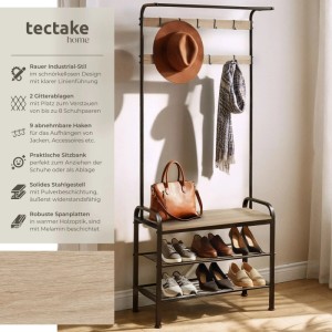 Tectake Garderobenständer im Industrial Style mit Sitzbank und Schuhablagen in Holz und Stahl.