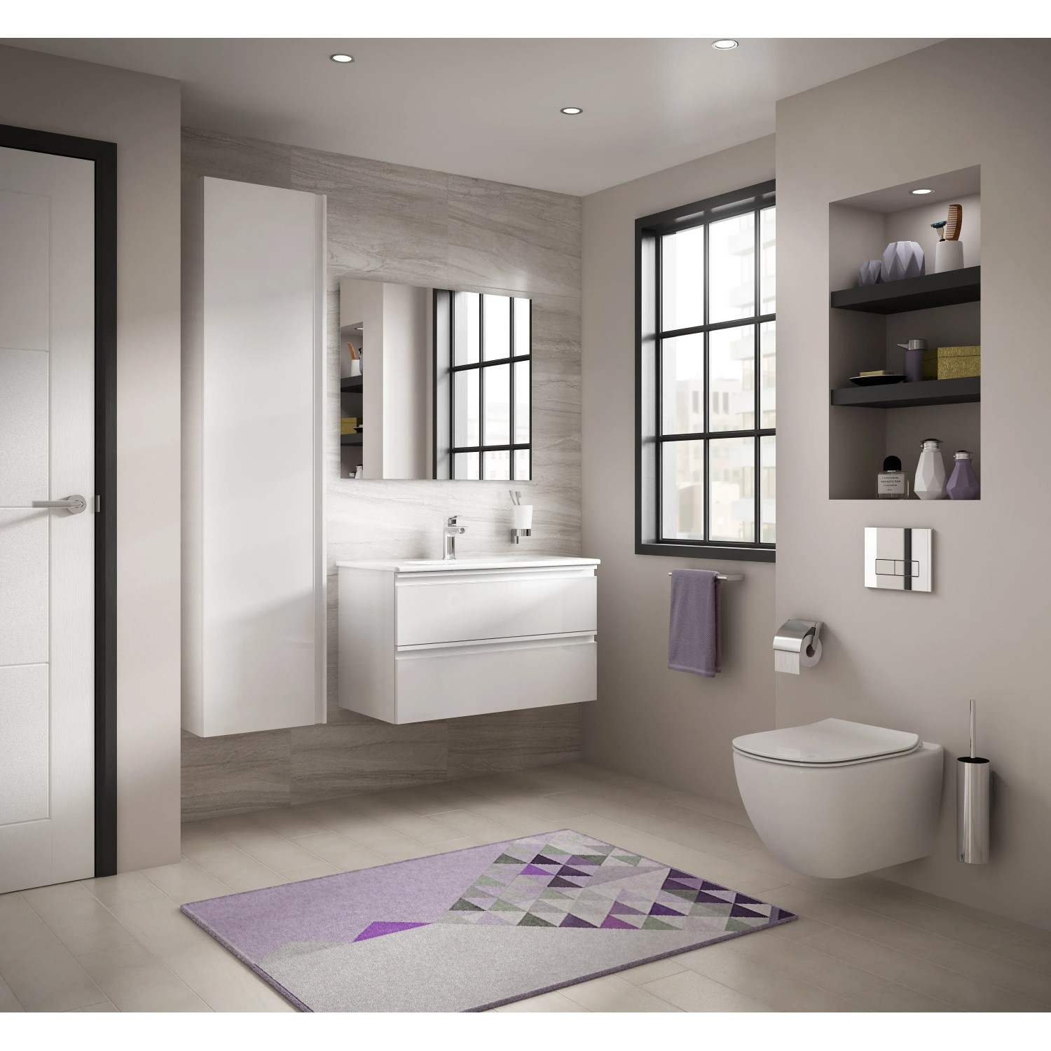 Ideal Standard Connect WC-Bürstengarnitur, Chrom, im modernen Badezimmer.