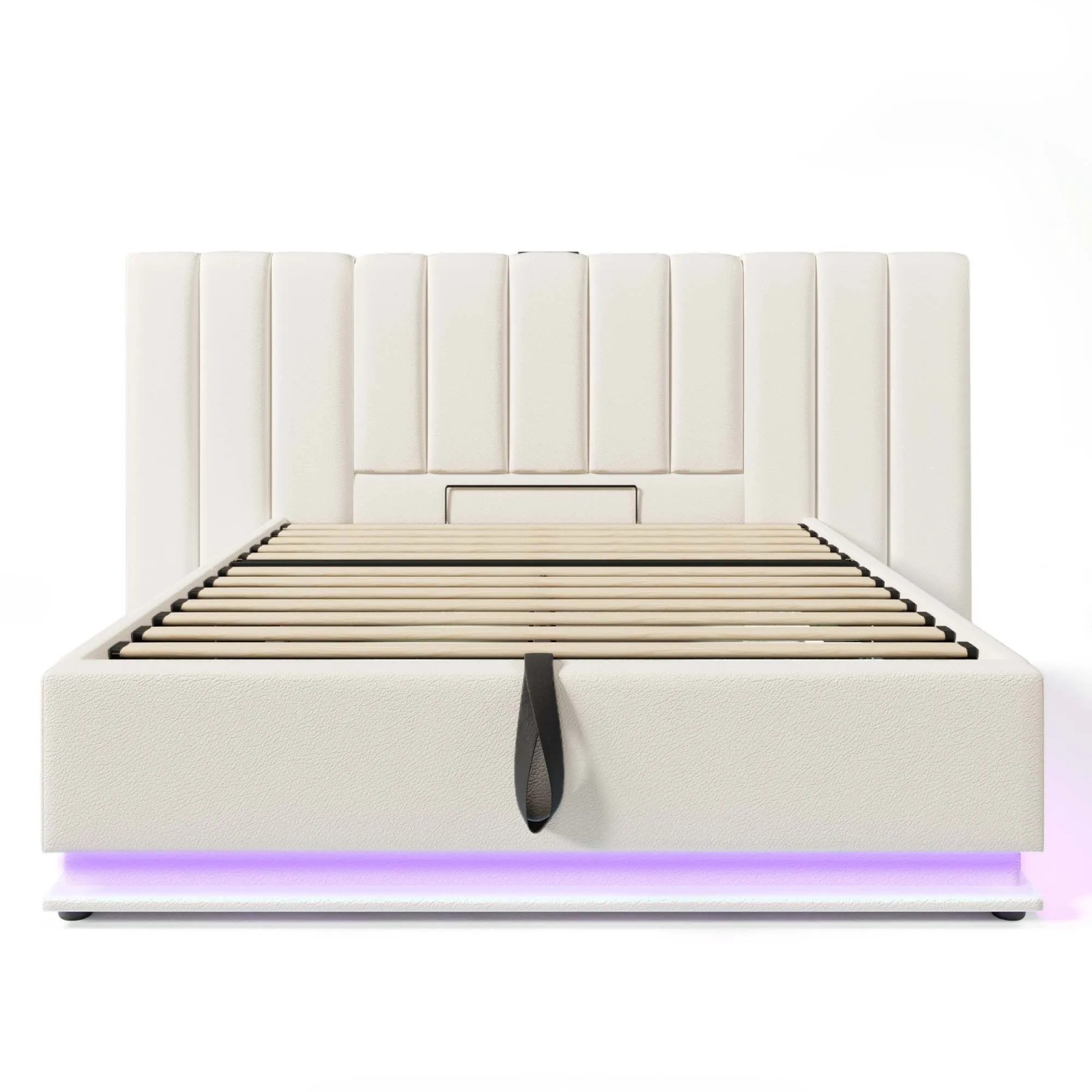 okwish Polsterbett 160x200cm mit App LED USB Stauraum Schlafzimmer Weiß ohne Matratze