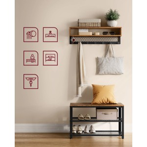 Songmics Wandgarderobe-Set Dacey mit Schuhbank Braun-Schwarz 2-teilig