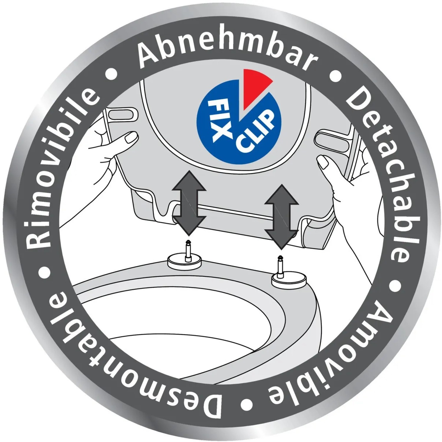 WC-Sitz: Abnehmbare Duroplast-Befestigung mit Fix-Clip für einfache Reinigung.