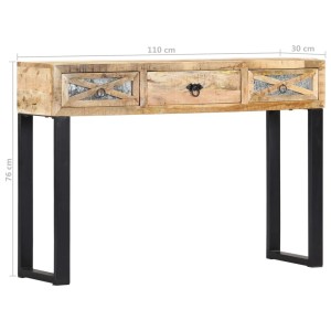 vidaXL Konsolentisch aus Mangoholz mit 3 Schubladen und Stahlbeinen, 110x30x76 cm.