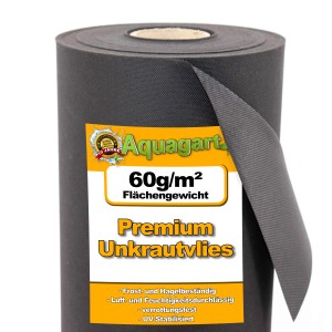 Rolle Aquagart Unkrautvlies, 64m², 60g/m², 1,6m breit, schwarz.