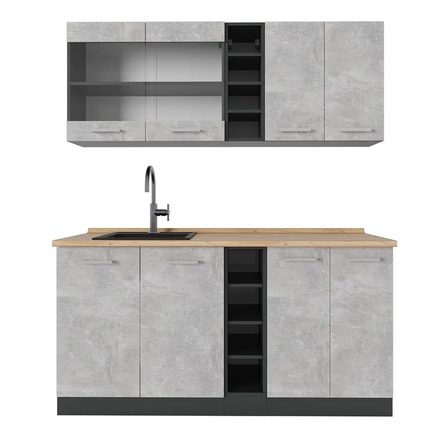 Vicco R-Line Singleküche Beton Anthrazit 160 cm ohne Arbeitsplatte ohne E-Geräte