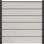 GroJa Steckzaun Premium Basicline, 180x180 cm, Weiß. Sichtschutzzaun aus Kunststoff mit grauen Zierleisten.