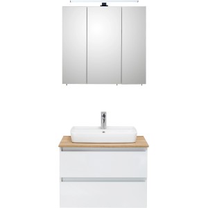 Pelipal Badmöbel-Set Quickset 360, 113 cm, Weiß Glanz mit Waschbecken, Unterschrank und Spiegelschrank.