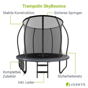 Juskys Trampolin SkyBounce S, schwarz/anthrazit, mit Sicherheitsnetz und Leiter.