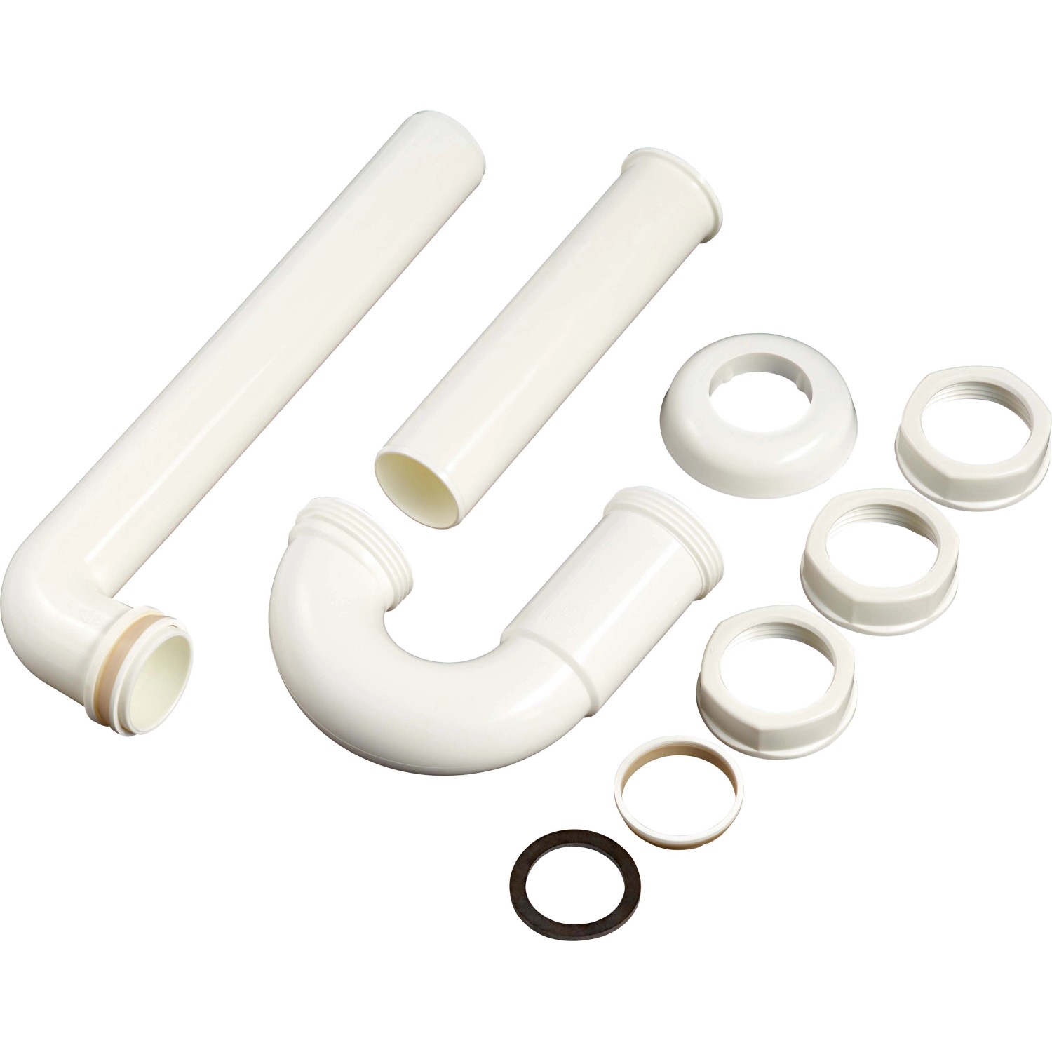 Weißer Röhrengeruchsverschluss mit Verstellrohr (38,9 mm) für Waschbecken, inklusive Dichtungen und Rosette.
