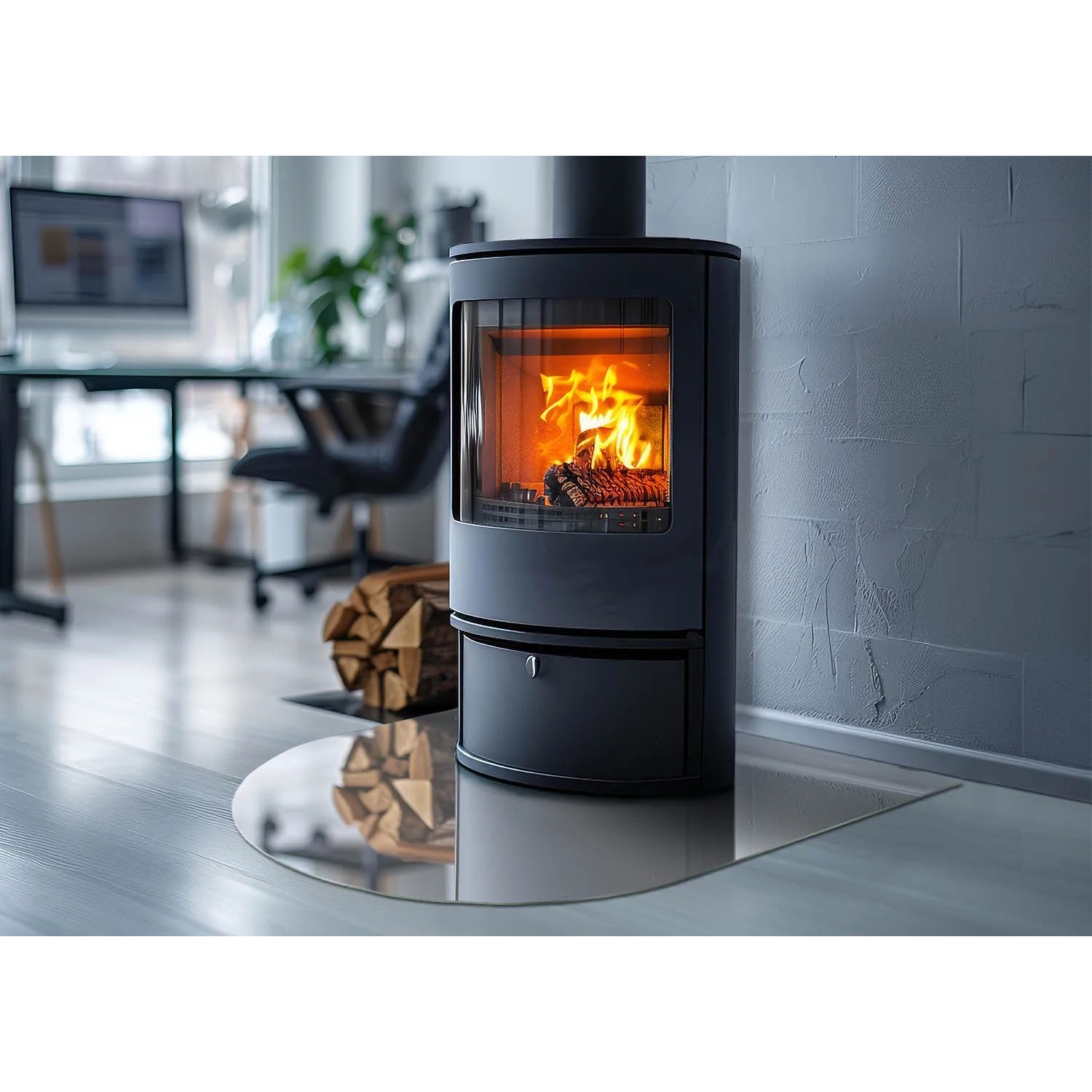 Tulup Glasplatte für Kamin Weiß Kaminofen Glas Bodenplatte Halbkreis 80x70 cm Weiß Glasplatte für Kamin Glasbodenplatte für Kaminöfen_4