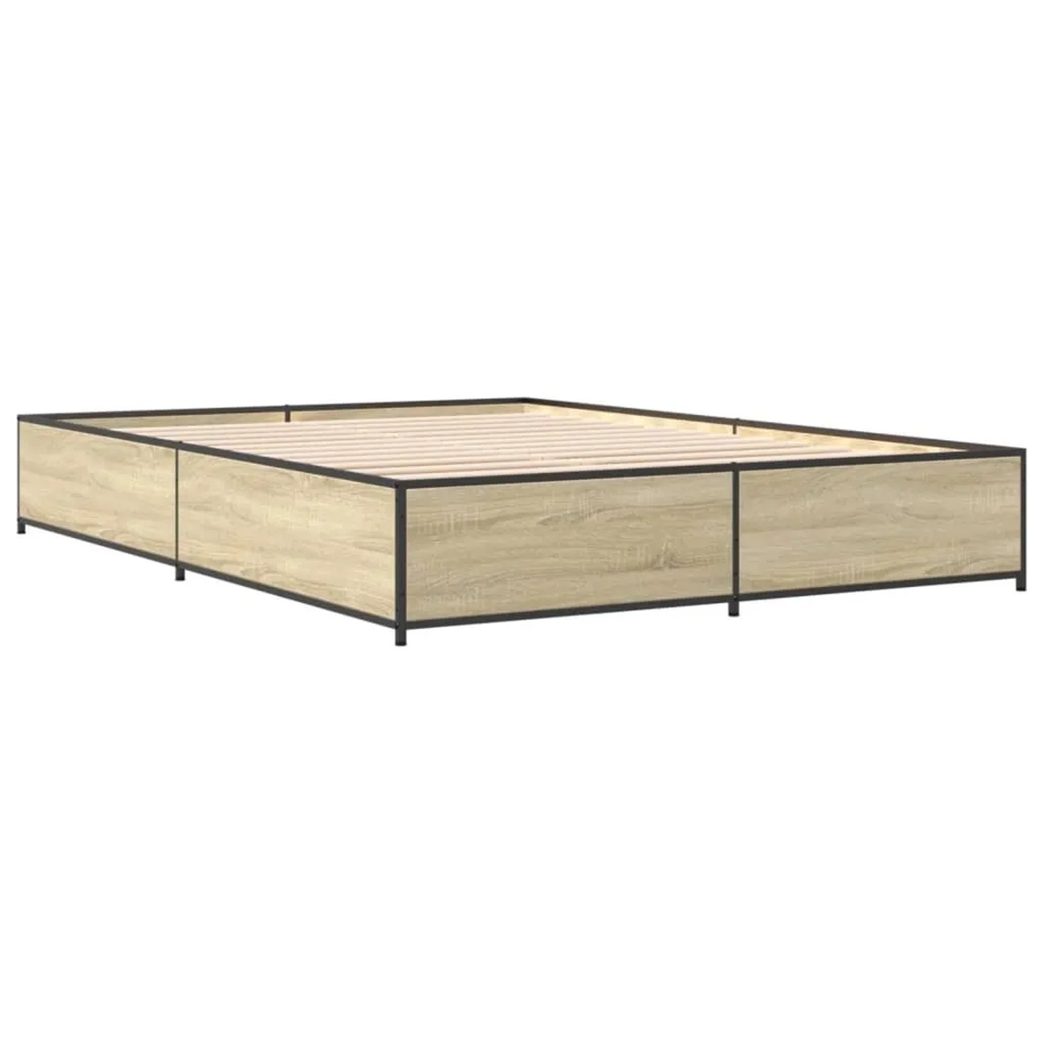 vidaXL Bettgestell Sonoma-Eiche 135x190 cm Holzwerkstoff und Metall 3279858 günstig online kaufen
