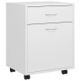 Weißer Rollschrank (45x38x54 cm) mit Schublade und Tür, Büroschrank aus Holzwerkstoff.