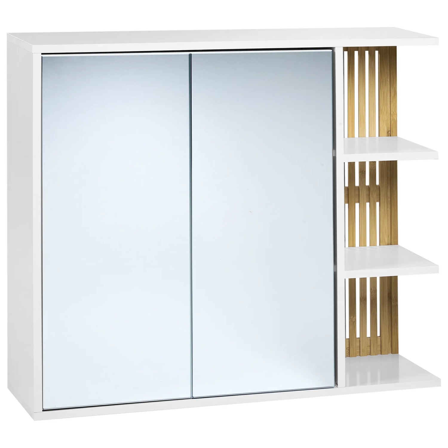Beliani Bad-Spiegelschrank NUBES Weiss Heller Holzfarbton 21x80x70
