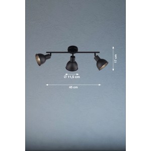 Schwarze, 3-flammige Fischer & Honsel Deckenleuchte Speedy, 45 cm breit, für Spots.