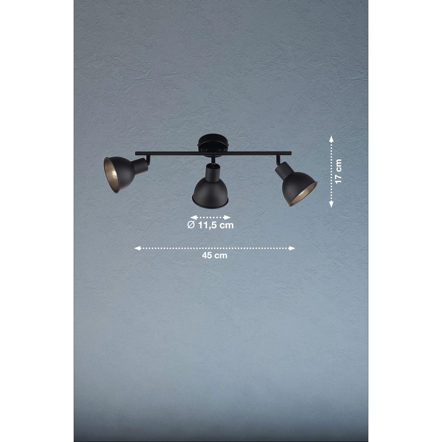 Schwarze, 3-flammige Fischer & Honsel Deckenleuchte Speedy, 45 cm breit, für Spots.