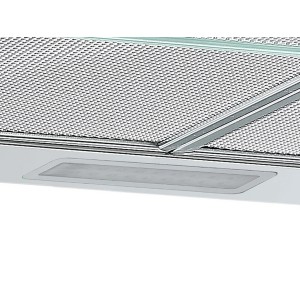 Respekta Unterbauhaube Lili 60cm: Detailansicht von unten mit LED-Beleuchtung und Metallfettfilter.