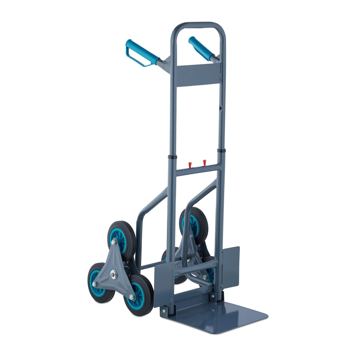 Relaxdays Treppensackkarre Stahl Kunststoff Grau Blau Höhenverstellbar Klappbar 113 cm x 48,5 cm x 66 cm 14 kg 200 kg