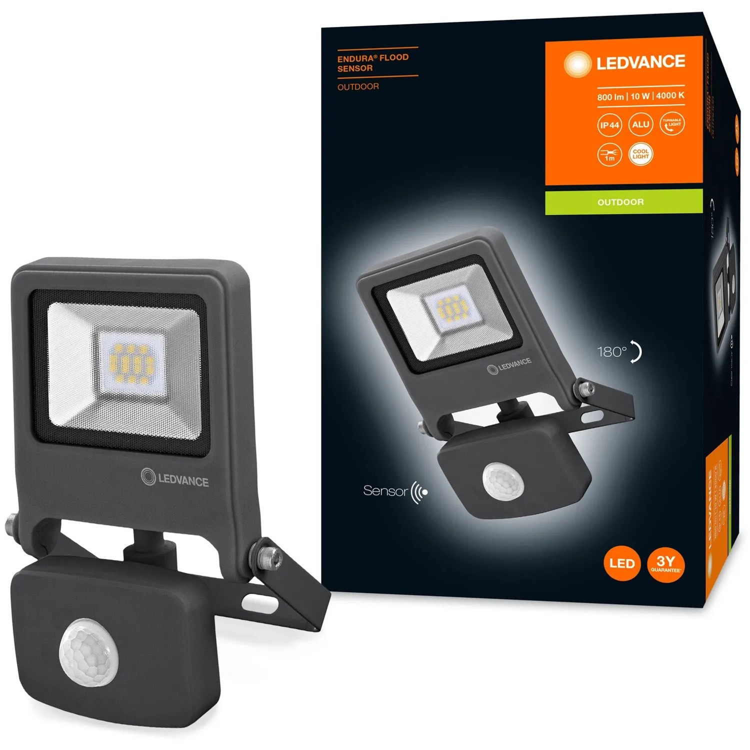 Ledvance LED-Außenstrahler Endura Flood mit Sensor, 10W, dunkelgrau. Außenleuchte mit Bewegungsmelder.