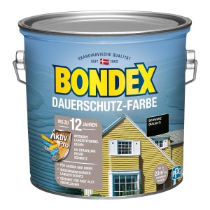 Dose Bondex Dauerschutz-Farbe Schwarz (RAL 9017), seidenglänzend, 2,5 l. Wetterschutz für Holz im Außenbereich.