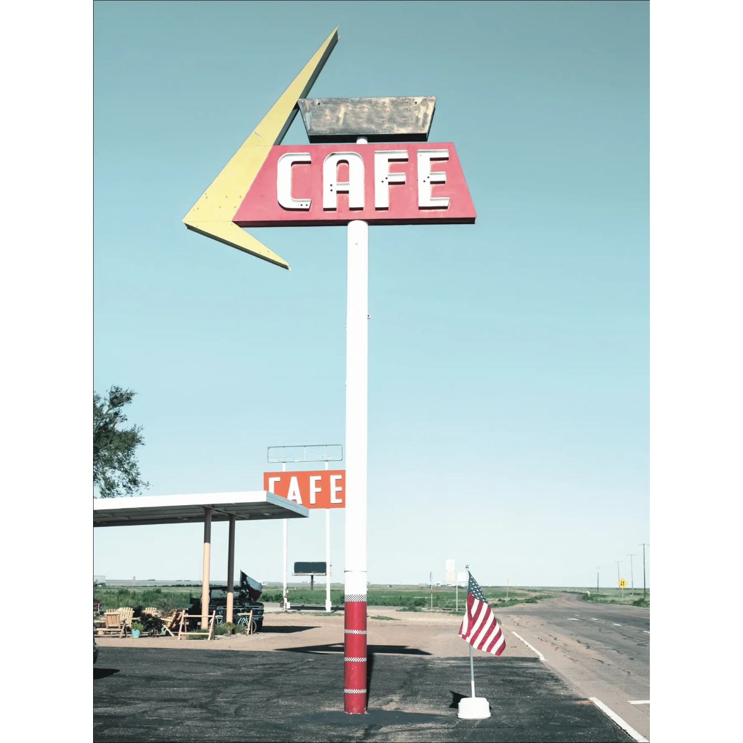 Pro Art Dekopanel: American Cafe Bild mit Cafe Schild und US-Flagge, 40x30cm.